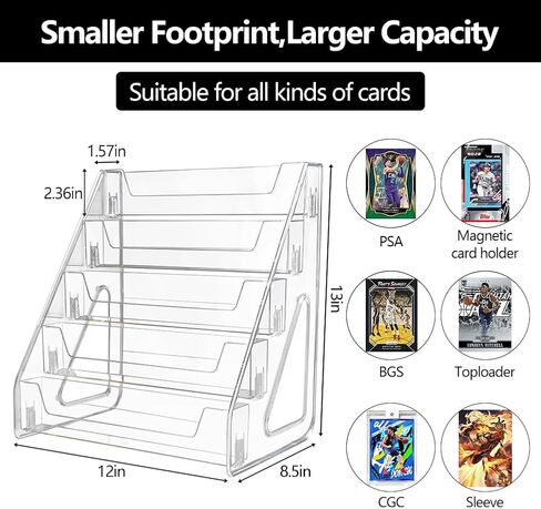 5-Tier Trading Card Display Stand, Card Display Case, Vertical Tabletop Holder for PSA BGS SGC Graded Slabs - Baseball Basketball Sports Cards Showcase with Snap-On Assembly in Kuwait