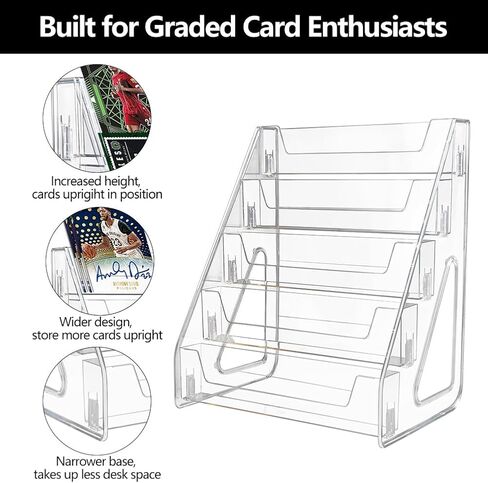 5-Tier Trading Card Display Stand, Card Display Case, Vertical Tabletop Holder for PSA BGS SGC Graded Slabs - Baseball Basketball Sports Cards Showcase with Snap-On Assembly in Kuwait