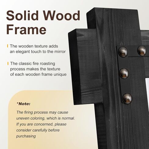 Full Length Mirror with Solid Wood Frame 64x21 Farmhouse Wall Mounted Floor Mirror with Stand, Free Standing Wall Mirror Full Body, Hanging Leaning Standing for Bedroom, Living Room (Black) in Saudi Arabia