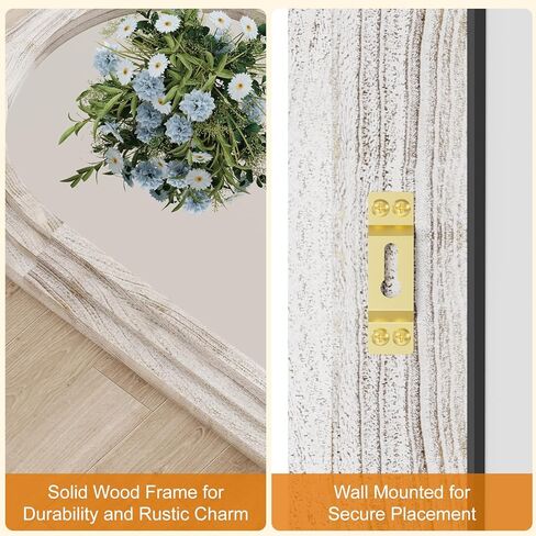 مرآة خارجية مقوسة بطول كامل من ثلاث طبقات مع إطار من الخشب الصلب، مرآة واقفة لديكور المزرعة الحديثة مقاس 65x22 بطول كامل، مثبتة على الحائط، مائلة، واقفة لغرفة النوم، وغرفة المعيشة، باللون الأبيض. in Kuwait