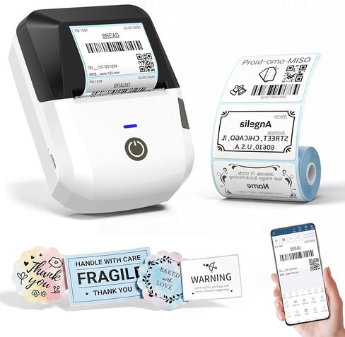 Bluetooth Thermal Label Printer, Portable Label Maker Machine with Tape, Barcode & Small Receipt Printing Mode, USB Wireless, Compatible with Android iOS Windows macOS in Saudi Arabia