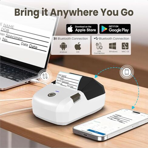 Bluetooth Thermal Label Printer, Portable Label Maker Machine with Tape, Barcode & Small Receipt Printing Mode, USB Wireless, Compatible with Android iOS Windows macOS in Saudi Arabia
