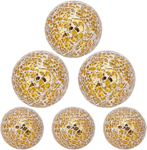 UNICRAFTALE 6Pcs 2 Sizes Decorative Glass Balls for Bowls Gold Mosaic Sphere Balls Decorative Orbs Diameter 2-3" Centerpiece Balls for Home Garden Kitchen Living Room Decor in Saudi Arabia