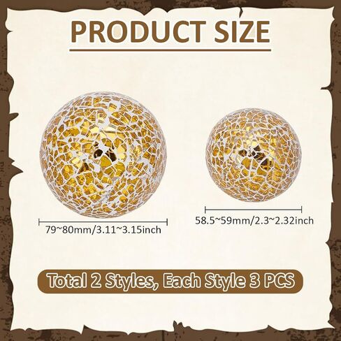 UNICRAFTALE 6Pcs 2 Sizes Decorative Glass Balls for Bowls Gold Mosaic Sphere Balls Decorative Orbs Diameter 2-3" Centerpiece Balls for Home Garden Kitchen Living Room Decor in Saudi Arabia