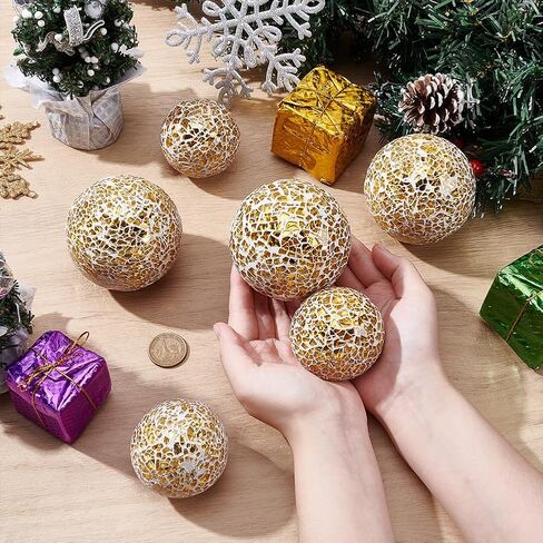 UNICRAFTALE 6Pcs 2 Sizes Decorative Glass Balls for Bowls Gold Mosaic Sphere Balls Decorative Orbs Diameter 2-3" Centerpiece Balls for Home Garden Kitchen Living Room Decor in Saudi Arabia