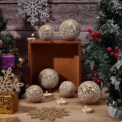 UNICRAFTALE 6Pcs 2 Sizes Decorative Glass Balls for Bowls Gold Mosaic Sphere Balls Decorative Orbs Diameter 2-3" Centerpiece Balls for Home Garden Kitchen Living Room Decor in Saudi Arabia