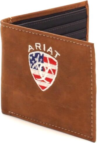 ARIAT BIFOLD WALLET AMERICAN FLAG EMBROIDERED AGED BARK in Saudi Arabia