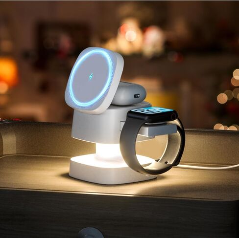 ترقية 2025 شاحن لاسلكي 4 في 1، محطة شحن لاسلكية 3 في 1 مع ضوء ليلي لشاحن MagSafe، حامل سفر مغناطيسي 15 وات لهاتف iPhone17/Air/Pro/Max/16/15/14/13/12، Apple iWatch، Airpods in Saudi Arabia