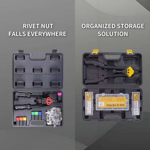 مجموعة أدوات صامولة البرشام، مجموعة أدوات ريفنوت 16 بوصة مع 13 مماسك متري وSAE، مجموعة متنوعة من صواميل البرشام 170 قطعة، حقيبة حمل متينة، مثالية للصفائح المعدنية وأعمال السيارات in Kuwait