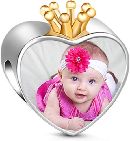 GNOCE Customised Photo Charm Bead Sterling Silver Always in My Heart Engravable Personalized Charm fit Bracelets Necklaces Gift to Friends Families and Pets in Saudi Arabia