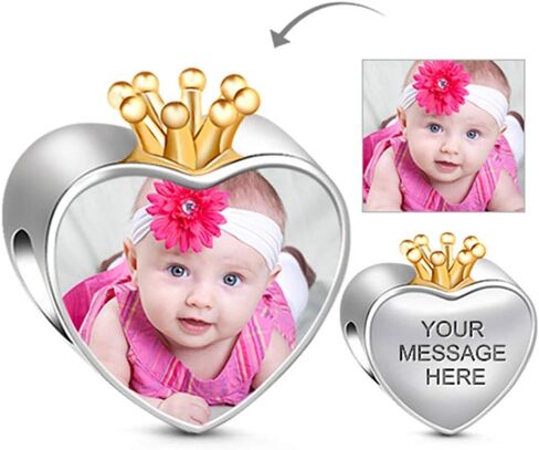 GNOCE Customised Photo Charm Bead Sterling Silver Always in My Heart Engravable Personalized Charm fit Bracelets Necklaces Gift to Friends Families and Pets in Saudi Arabia