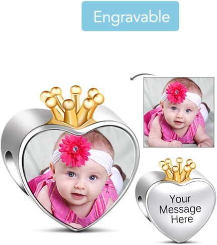GNOCE Customised Photo Charm Bead Sterling Silver Always in My Heart Engravable Personalized Charm fit Bracelets Necklaces Gift to Friends Families and Pets in Saudi Arabia