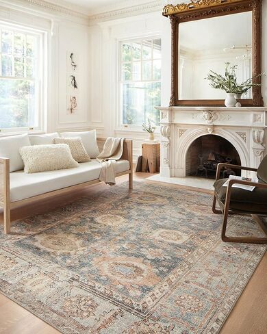 Loloi Margot Collection MAT-03 Ocean/Spice 7'-6" x 9'-6" Area Rug feat. CloudPile, No-Shed Easy Clean Large Patterned Area Rug for Living Room, Bedroom, Dining Area in Saudi Arabia