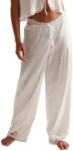 Women Silky Satin Wide Leg Pants Elastic Waist Silk Pajama Trousers Casual Loose Fit Loungewear Pj Bottoms in Saudi Arabia