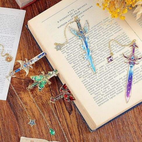 6Pcs Fantasy Sword Metal Bookmarks Set, Cool Wing Bookmark, Fantasy Bookmark Gifts for Book Lover, Reading Accessories for Books Journals Planners, 1.57 x 4.33in in Saudi Arabia