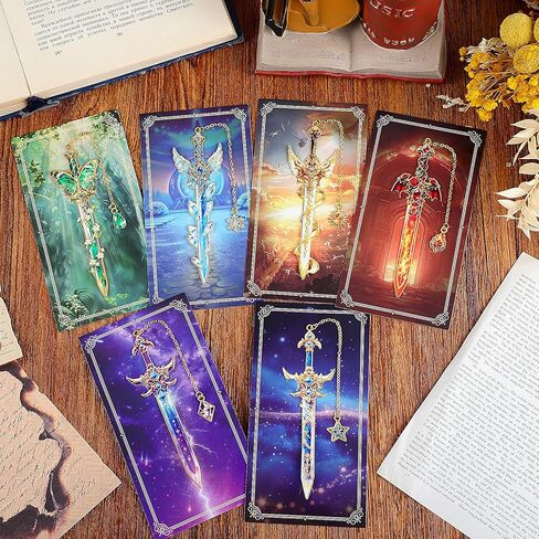 6Pcs Fantasy Sword Metal Bookmarks Set, Cool Wing Bookmark, Fantasy Bookmark Gifts for Book Lover, Reading Accessories for Books Journals Planners, 1.57 x 4.33in in Saudi Arabia