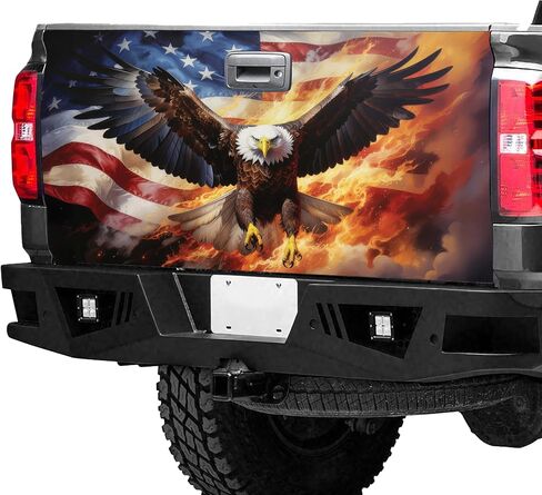 ThangPham Shop Flame with USA Eagle Tailgate Wrap – Patriotic Truck Decoration in Saudi Arabia