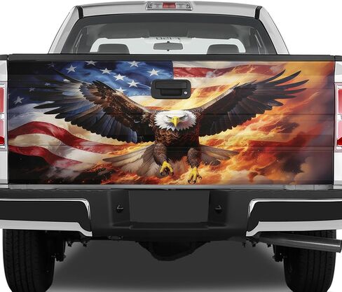 ThangPham Shop Flame with USA Eagle Tailgate Wrap – Patriotic Truck Decoration in Saudi Arabia