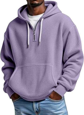 JOFOW Men's Quarter Zip Hoodies Casaul Long Sleeve Waffle Knit Hooded Sweatshirt Fashion Pullover in Saudi Arabia