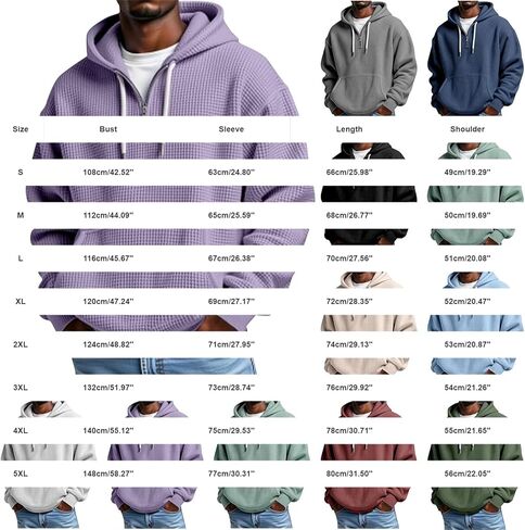 JOFOW Men's Quarter Zip Hoodies Casaul Long Sleeve Waffle Knit Hooded Sweatshirt Fashion Pullover in Saudi Arabia