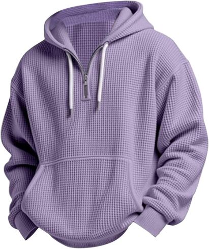 JOFOW Men's Quarter Zip Hoodies Casaul Long Sleeve Waffle Knit Hooded Sweatshirt Fashion Pullover in Saudi Arabia