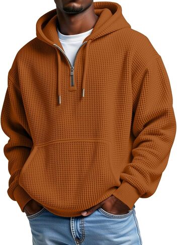 JOFOW Men's Quarter Zip Hoodies Casaul Long Sleeve Waffle Knit Hooded Sweatshirt Fashion Pullover in Saudi Arabia