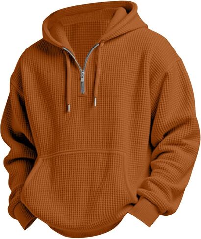 JOFOW Men's Quarter Zip Hoodies Casaul Long Sleeve Waffle Knit Hooded Sweatshirt Fashion Pullover in Saudi Arabia