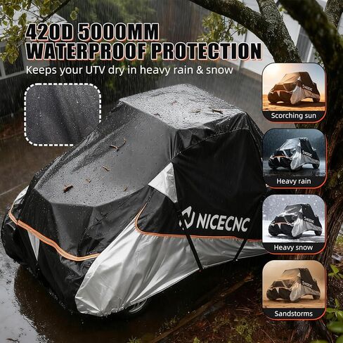 غطاء NICECNC UTV بمقعدين 420D أكسفورد عالي التحمل متوافق مع Can Am X3 متوافق مع Kawasaki krx1000، متوافق مع Honda Talon، RZR XP1000 قماش بلونين مع طلاء PU (133 بوصة × 75 بوصة × 62 بوصة) in Saudi Arabia