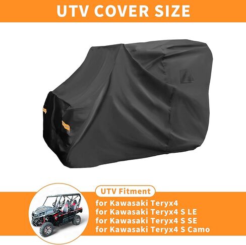 X AUTOHAUX UTV Cover for Kawasaki Teryx4 4 Seaters Waterproof Side by Side Cover for Kawasaki Teryx4 S LE/SE/Camo Outdoor Cover Sun Rain Protection 210D-PU Oxford Cloth Black in Saudi Arabia