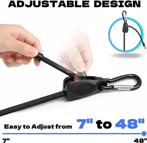8 قطع من حبال بنجي قابلة للتعديل مقاس 48 بوصة من KJE - أشرطة بنجي سوداء، سهلة التعديل من 7 بوصة إلى 48 بوصة، مثالية للربط في الهواء الطلق، وتأمين الأقمشة والأقمشة والحمولة في المناخات الحارة الباردة in Kuwait