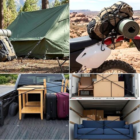 8 قطع من حبال بنجي قابلة للتعديل مقاس 48 بوصة من KJE - أشرطة بنجي سوداء، سهلة التعديل من 7 بوصة إلى 48 بوصة، مثالية للربط في الهواء الطلق، وتأمين الأقمشة والأقمشة والحمولة في المناخات الحارة الباردة in Kuwait