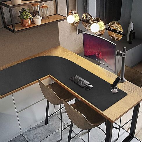 سجادة مكتب على شكل حرف L من Cacoy مقاس 51 بوصة × 55 بوصة، نشافات وسادة مكتب زاوية من جلد البولي يوريثان، لوحة ماوس كبيرة على شكل حرف L للمكتب، سجادات مكتب كمبيوتر مكتبية مقاومة للماء على الجزء العلوي من المكاتب، أسود in Kuwait