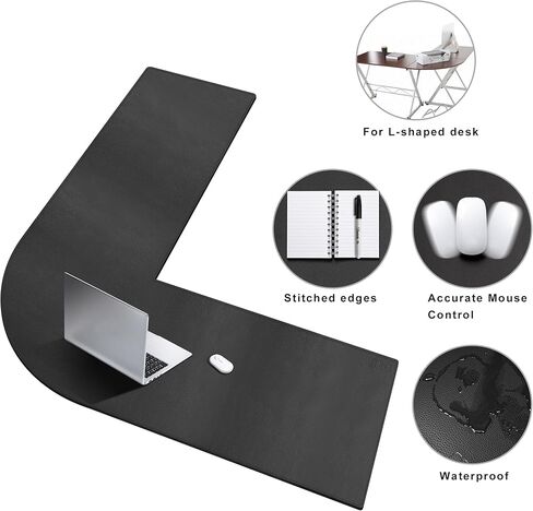 سجادة مكتب على شكل حرف L من Cacoy مقاس 51 بوصة × 55 بوصة، نشافات وسادة مكتب زاوية من جلد البولي يوريثان، لوحة ماوس كبيرة على شكل حرف L للمكتب، سجادات مكتب كمبيوتر مكتبية مقاومة للماء على الجزء العلوي من المكاتب، أسود in Kuwait