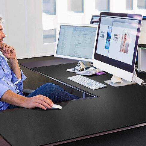 سجادة مكتب على شكل حرف L من Cacoy مقاس 51 بوصة × 55 بوصة، نشافات وسادة مكتب زاوية من جلد البولي يوريثان، لوحة ماوس كبيرة على شكل حرف L للمكتب، سجادات مكتب كمبيوتر مكتبية مقاومة للماء على الجزء العلوي من المكاتب، أسود in Kuwait