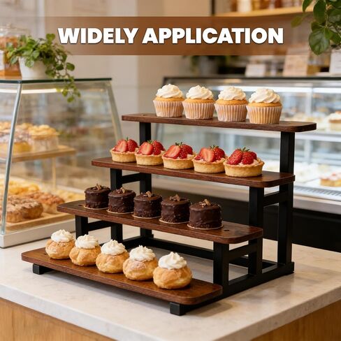 4 tiered Wood Risers Display Stands, Straight Display Stands for Vendor Events, Cupcake Dessert Food Stand Display Table,Craft Shows Farmers Market Retail Display Racks for Collectible Perfume in Saudi Arabia
