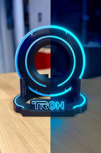 Futuristic Identity Disk Display with Stand Inspired by Tron Disc in Saudi Arabia