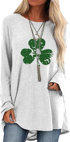 WIWIQS Women’s Graphic Casual Autumn Shirt Tunic Tops Green Clover Casual Plus Size St. Patricks Day Sweatshirt in Saudi Arabia