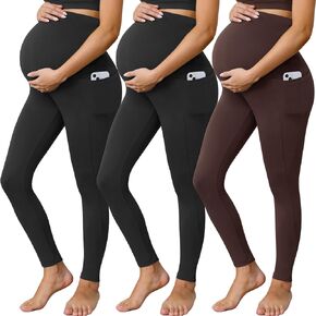 مجموعة من 3 سراويل نسائية للحمل من Buttergene مع جيوب فوق البطن، سراويل يوجا للحمل in Kuwait