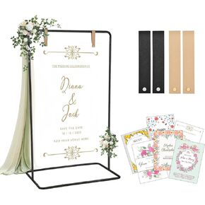 حامل لافتة ترحيب لحفلات الزفاف - حامل عالي التحمل قابل للتعديل مع حزمة تصميم وأشرطة جلدية، حامل لافتة زفاف لعلامات الترحيب، عرض مخططات الجلوس (أبيض) in Kuwait