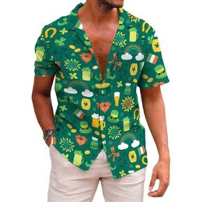 KYKU St Patricks Day Shirt Mens Hawaiian Shirts Short Sleeve Green Button Up Top in Saudi Arabia