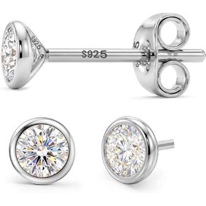 Bezel Moissanite Earrings Studs : 18K Gold Plated Solid 925 Sterling Silver Stud Earrings for Women Men Hypoallergenic Moissanite Jewelry for Sensitive Ears Round Cut D Color VVS1 0.6CT-1.6CT in Saudi Arabia