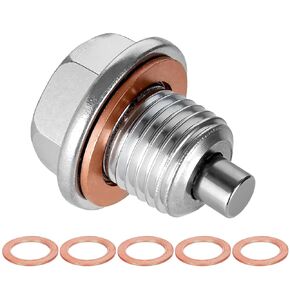 M14x1.5 Magnetic Oil Drain Plug, Stainless Steel Oil Pan Drain Plug with 5Pcs Copper Crush Washer, Strong Magnetic Oil Pan Drain Bolt, Universal Leak-Proof Replacement Fits Most Cars Motorcycles Boats in Kuwait