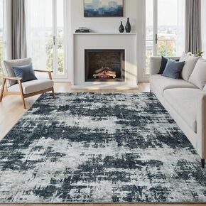 Area Rug 8x10 Living Room Rug Washable: No-Slip Modern Abstract Soft Thin Large Black Rugs Indoor Floor Stain Resistant Carpet for Bedroom Dining Room Farmhouse Nursery Home Office (Black, 8'x10') in Kuwait