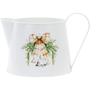 إبريق معدني منقوش للعطلات من Napco - وعاء زراعة عيد الميلاد المزخرف بطول 15.24 سم، مزهرية زهور بيضاء على طراز المزرعة لديكور المنزل الاحتفالي in Kuwait