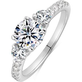 Three Stone Engagement Rings for Women, 1-2ct Radiant/Round Moissanite Ring Sterling Silver 14K Gold Plated Emerald Cut 3 Stone Ring VVS Diamond Promise Rings Gift Jewelry for Lover Wife Size 4-10 in Kuwait