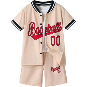 Boys Clothes 2-Piece Summer Outfit Letter Print Baseball Collar Short-Sleeve Top & Casual Shorts for 6-13Y in Kuwait