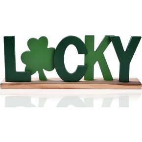 ديكورات يوم القديس باتريك، ديكور شامروك خشبي، علامة حرف LUCKY مع البرسيم، قطعة مركزية لتزيين طاولة عيد القديس باتريك للمنزل والمكتب، صينية متدرجة ديكور أيرلندي محظوظ (محظوظ) in Kuwait