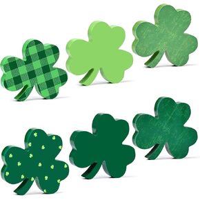 6 قطع من زينة نباتات النفل لعيد القديس باتريك، لافتات طاولة خشبية، صينية متدرجة ديكور البرسيم الأخضر الأيرلندي لمكتب مطبخ المنزل وحفلات القديس باتي in Kuwait