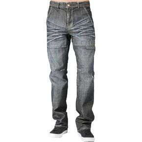 بنطال جينز رجالي مريح ومستقيم من المستوى 7 مصنوع من الحجر الداكن وممزق ومُصلح in Kuwait