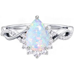 Pear-Cut Opal Engagement Ring for Women,s925 Sterling Silver 1.5CT Teardrop White Created Opal October Birthstone Rings Jewelry for Anniversary Birthday Promise Wedding Size 4-12 in Saudi Arabia